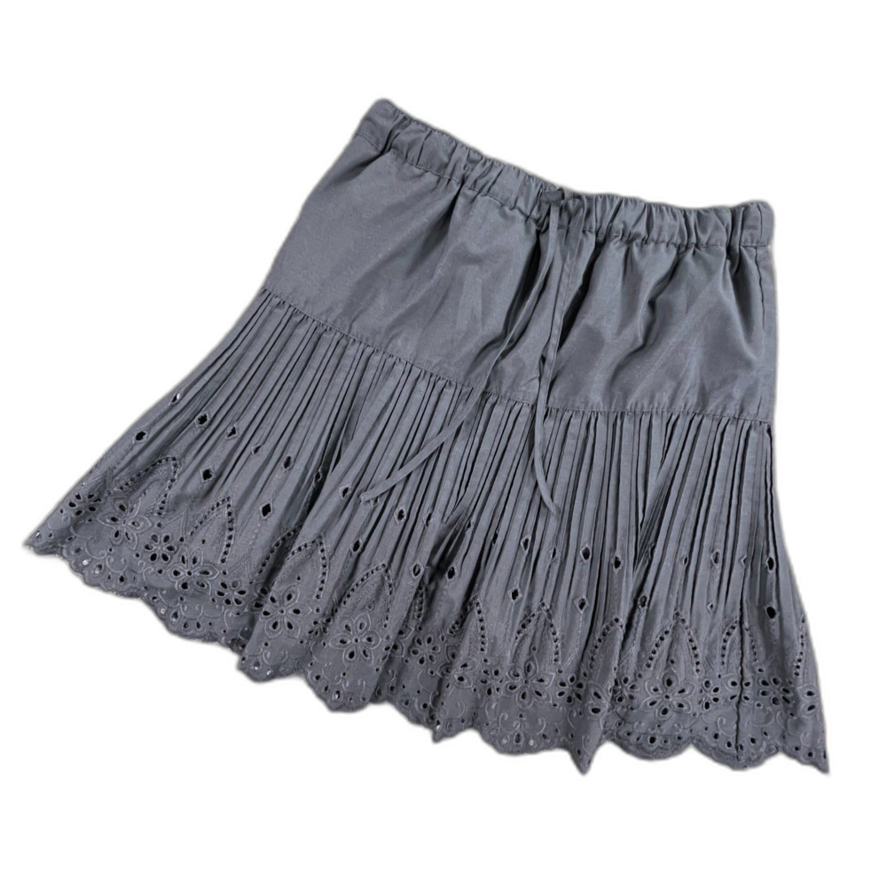 Current Air Eyelet Pleated Drop Waist Mini Skirt M Black Cottagecore Boho Goth